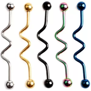 Wavy Zig Zag Industrial Scaffold Colour Plated Ear Piercing Bar Barbell - Picture 1 of 1