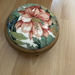 Footstool Upholstered with Floral Material Pine