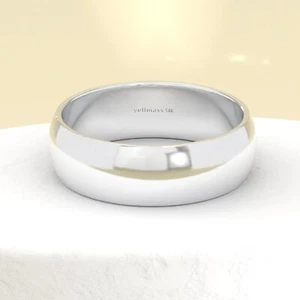 10K White Gold 6mm Classic Domed Wedding Band Ring Polished Comfort Fit Unisex - Picture 1 of 6