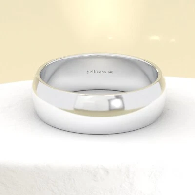 18K White Gold 6mm Classic Domed Wedding Band Ring Polished Comfort Fit Unisex - Image 1 of 4