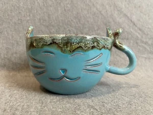 Glentzakis Ceramics Blue Cat Mug Cup - Picture 1 of 6