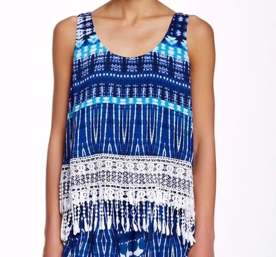 Green Dragon NUEVA Camiseta sin Mangas Boho con Flecos de Encaje en Capas Calce Suelto Nueva con Etiquetas S~M~L~XL Azul Foto 1 de 4