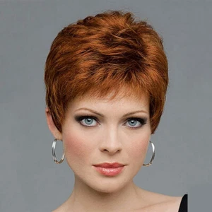 Mommy Wig Wine Red Short Hair with Bangs Classics Pixie Cut Hairstyle Women Wig - Picture 1 of 13