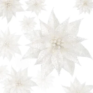 15 Pcs Christmas Glitter Flowers Christmas Tree Ornaments Shining Artificial ... - Picture 1 of 7
