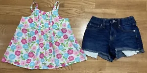 Girl's Gymboree & Old Navy Outfit Size 7 - Floral Top w/Jean Shorts EUC - Picture 1 of 7