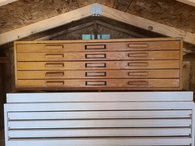 5-Drawer Oak Wood 45"W x 34" Flat File Map Blueprint, Draft Art Drawing Cabinet - Image 1 of 4