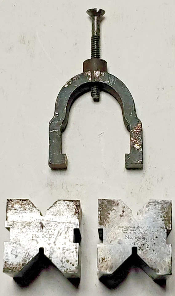 Lot Of 2 Lufkin 905 V-Blocks and 1 Clamps (Unbranded) USA - Image 1 of 4