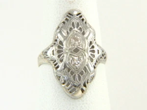 Vintage 14K White Gold 1920's Art Nouveau Diamond Filigree Pinky Ring Size 3.5 - Picture 1 of 9