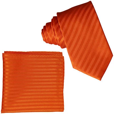 Nuevo Conjunto de Corbata y Pañuelo Para Hombre Poli Tejido 2.5" Slim Tono Sobre Tono Rayas Naranja Foto 1 de 3