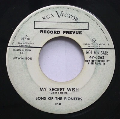 Country Promo 45 Sons Of The Pioneers - My Secret Wish / Mighty Rock On Rca Vict Foto 1 de 2