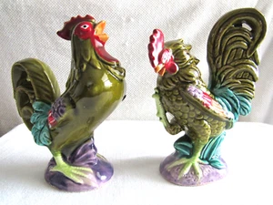 Vintage Ceramic 7" Tall Multicolor Rooster Pair # N2082 - Picture 1 of 6