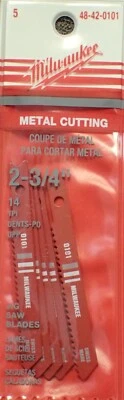 (5-pk) 48-42-0101 Milwaukee 14T, 5/16" hoja de sierra caladora 2-3/4" OAL, vástago en U (BN58) Foto 1 de 2