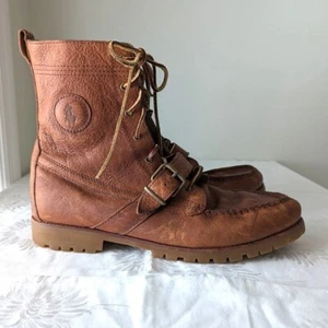Polo Ralph Lauren Ranger Stiefel Größe 13D gewalktes Leder braun Schnalle Schnürsenkel - Bild 1 von 12