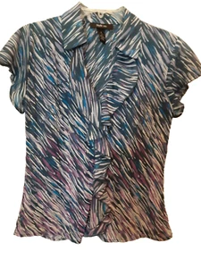 Style & Co Women’s Top Blouse Sheer Collar Button Down Ruffle Sleeveless Sz 8 - Picture 1 of 6