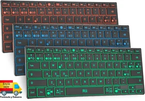 TECLADO BLUETOOH RETROILUMINACION LED MINI COMPATIBLE ANDROID IPAD IOS ESPAÑOL Ñ - Imagen 1 de 8