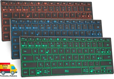 TECLADO BLUETOOH RETROILUMINACION LED MINI COMPATIBLE ANDROID IPAD IOS ESPAÑOL Ñ - Imagen 1 de 4