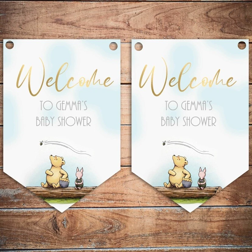Winnie The Pooh Baby Shower Bunting, Personalised Baby Shower Banner - Imagem 1 de 1