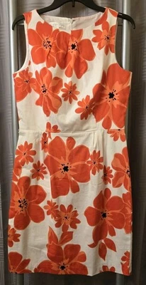 London Times 腰带无袖花卉紧身连衣裙白色红色橙色 8 码 — 第 1/4 张图片