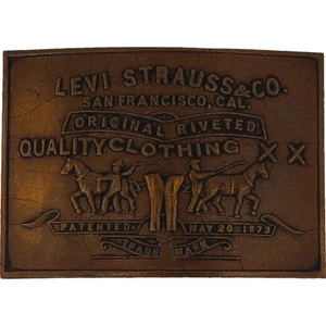 Brass Levi Strauss Levis Denim Blue Jeans California Cowboy 70s Vtg Belt Buckle - Picture 1 of 6