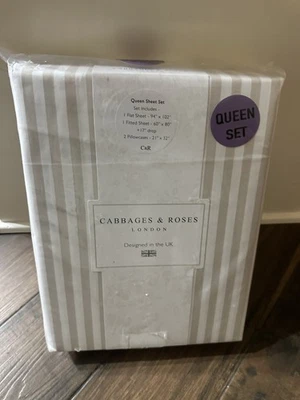 Cabbages & Roses London Linen Stripe 200TC 100% Cotton Queen Sheet Set 4pc - Image 1 of 4