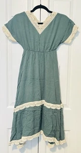 Brand New Joyfolie Mia Joy Kai Bohemian Maxi Dress Girls Sz 7 Sage Green NWT - Picture 1 of 9