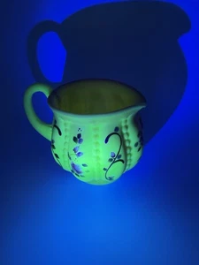 Fenton Burmese UV Glass Hand Painted Beaded Melon Pitcher Rose Signed - Picture 1 of 16