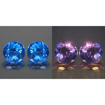 6,48 quilates_corte brillante redondo_fluorita 100 % cambio de color natural_par a juego Foto 1 de 4