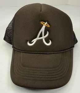 Vintage Atlanta Braves Nissun Hat Cap SnapBack Trucker Mesh Rope Brown Baseball - Picture 1 of 7