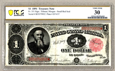 1891💲1 💵 BILLETE DEL TESORO 💸STANTON 💲PCGS VF 30 Foto 1 de 4