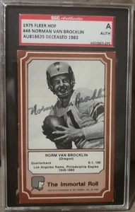 1975 Fleer HOF The Immortal Roll #46 Norm Van Brocklin Signed SGC Authentic Auto - Picture 1 of 2