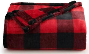 Black Red Multi Plaid Throw Blanket 72in Large Velvet Plush Wrap Lounge Cover - Picture 1 of 4