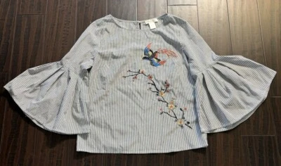 Blusa de tomate ciumenta feminina S pássaro bordada manga sino boho casa de campo - Imagem 1 de 4