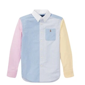 Polo Ralph Lauren Boys Pastel Color Block Classic Striped Oxford Shirt Large - Picture 1 of 11