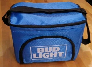 Bud Light Collapsible 4 Can Cooler Bag With Strap Front Pocket Blue Evans - Picture 1 of 10