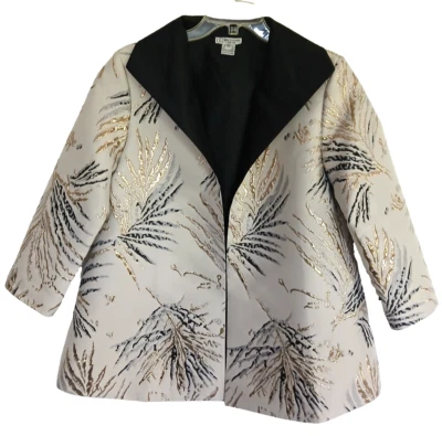 Grace Chuang Open Blazer Ladies XS Beige Black Silver Gold Leaf Design Pockets - Image 1 of 4