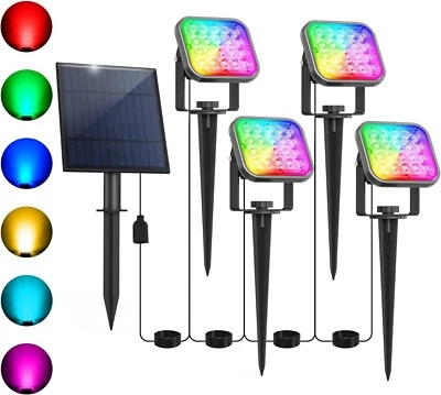 T-SUN RGB Solar Spotlight Outdoor Color Changing Spot Lights Waterproof Garden