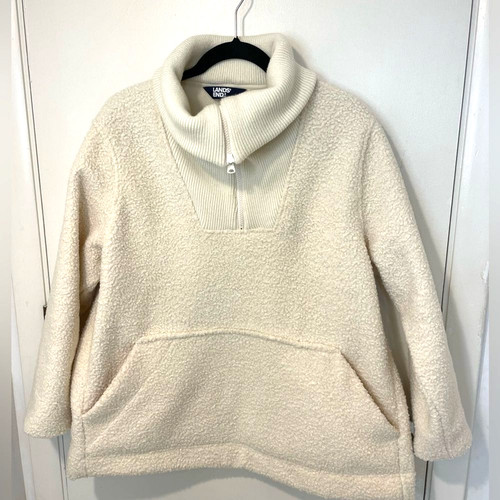 OFF WHITE Lands End donna LP panna accogliente boucle pile pullover 1 4 zip giacca cappotto