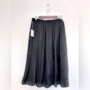 NEW Pleated Midi Black Satin A-line Skirt Holiday Party Elastic Ballet Size 2XL - Picture 1 of 15