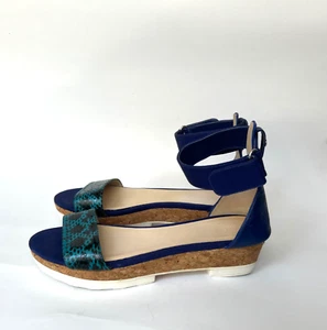 Jimmy Choo Blue Watersnake Ankle Strap Cork Sandals Women’s Size 42 US 12 - Picture 1 of 21