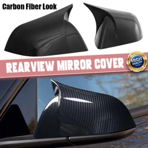 Carbon Fiber Look Horn Rear View Side Mirror Cover Fits Tesla Model 3 2017-2023 - Picture 1 of 10