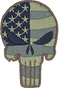PUNISHER SKULL AMERICAN FLAG CAMO FOREST TACTICAL MILITARY ARMY HOOK PATCH - Picture 1 of 2