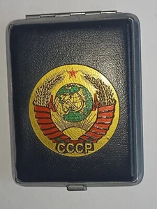 leather cigarette case with colored coat of arms of the ussr - Picture 1 of 3