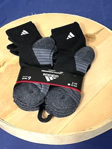 NWT Adidas Aeroready Black Quarter Socks 6 pair Youth Cushioned Size L 3Y-9 - Picture 1 of 5