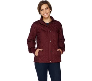 Isaac Mizrahi Live! SOHO Mixed Quilted Coat w/Storm Cuffs-Wine-Med-A295810-NEW - Picture 1 of 2