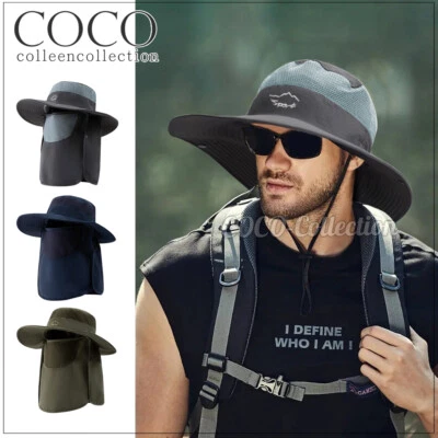 Mens Neck Flap Hat Wide Brim Cap Face Unisex Hiking Fishing UV Sun Protection OZ - image 1 of 4