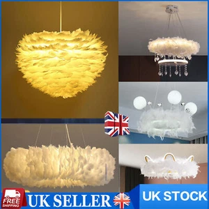 Modern Fluffy Feather Pendant Light Shade Fluffy Feather Chandelier Ceiling Lamp - Picture 1 of 72