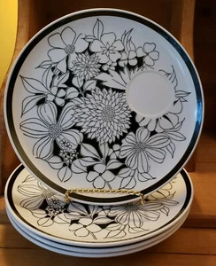 Set of 4 Jonas Roberts, CeraStone Japan Snack Plate, Black White Bouquet 2037  - Picture 1 of 4