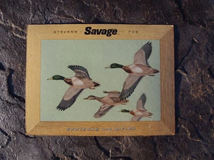 Vintage '50s Savage Stevens Fox Shotguns Mallard Store Countertop Cardboard Sign - Picture 1 of 15