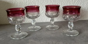 4-Vintage Tiffin-Franciscan Kings Crown Ruby Flash Footed Cordial Wine Glasses - Picture 1 of 8
