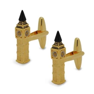 BIG BEN CUFFLINKS Iconic London England Clock Tower Gold Plate Wedding Gift Bag - Picture 1 of 4